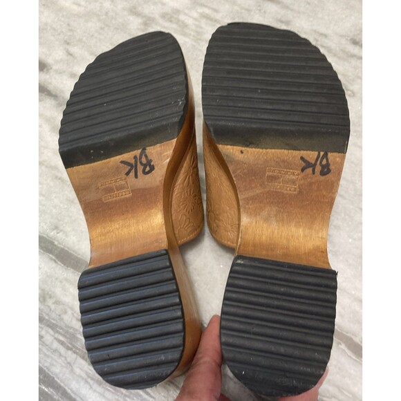 Vtg Y2K Tommy Hilfiger Platform Wooden Sandals Chunky Heel 7 Floral Hippie Boho - Picture 12 of 16